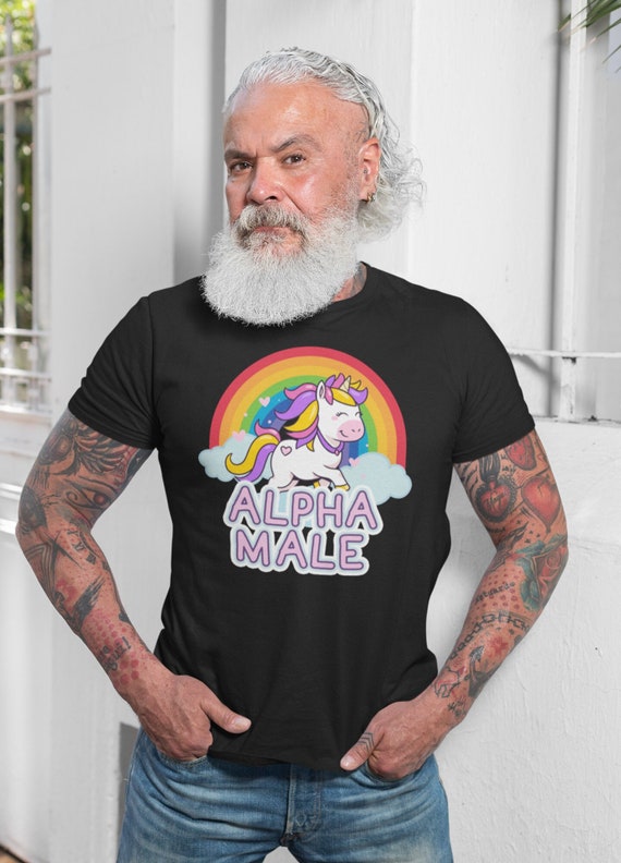 Alpha Male T-Shirt Tee Top Funny Meme Unicorn Gift Unisex Joke Prank Fathers Day Stag Do