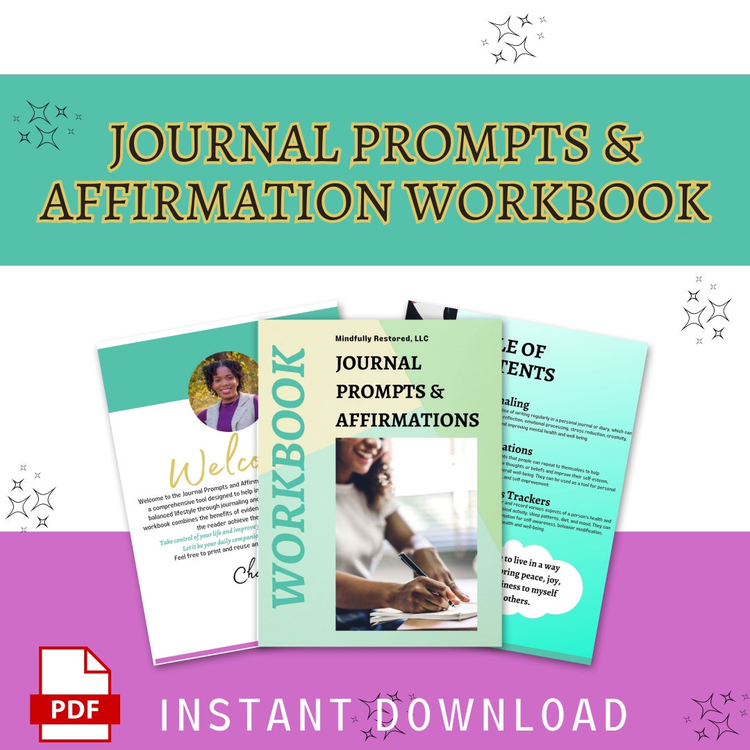 Journal Prompts & Affirmation Workbook Mindfulness Workbook Printable ...