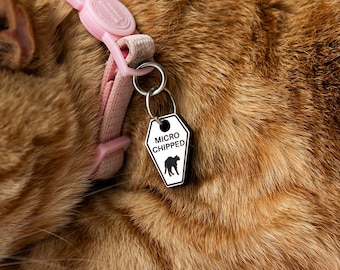 Coffin Micro Chipped Cat Dog Tag Pet ID Add On, I Am Lost Microchipped Mini ID Puppy Tag, Small Pet Tag , Cute Kitten Collar Charm Custom