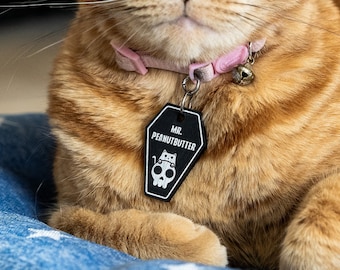 Gothic Sarg personalisierte Hund Katze Haustier ID Tag Charme, Haustier Kragen Namensschild, Alarm Tag, Silent Goth Haustier Katze Hund Tag, menschliche Tag Charme Schlüsselbund