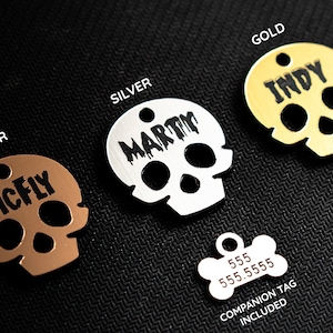 Cat Collar Tag Dog Tag Silver Skull, Personalized Custom Pet Tag, Gift for Pet, Mother's Day Gift, Father's Day Gift, Pet Lover Gift For Him