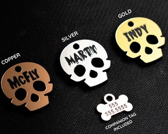 Katzenhalsband Tag Hundemarke Silber Schädel, personalisierte benutzerdefinierte Haustiermarke, Geschenk für Haustier, Muttertagsgeschenk, Vatertagsgeschenk, Geschenk für Tierliebhaber