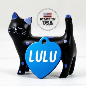 Metal Cat Dog Tag, Custom Pet ID Tag, Heart Shape, Front/Back Engraving, 2 Sizes, 5 Colors, Personalized Name Phone Number Address ID Tag