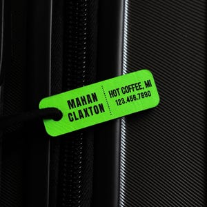 Bagagelabel klein gepersonaliseerd - aangepast reistaslabel, gepersonaliseerd Vaderdagcadeau voor hem, fel neongroen, cadeau automan, cadeau vader