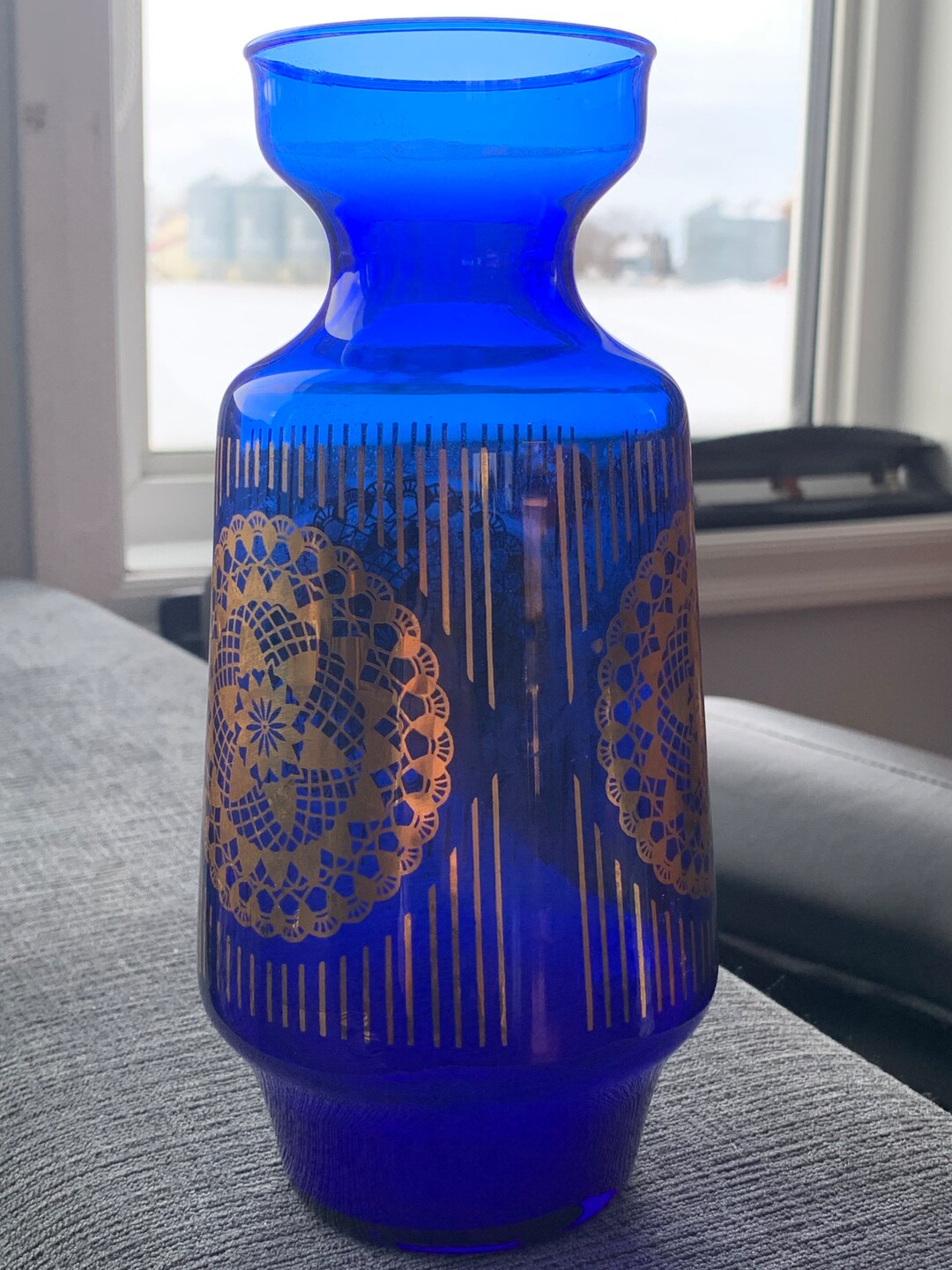 Cobalt Blue Vase With Gold Accents Vintage Etsy
