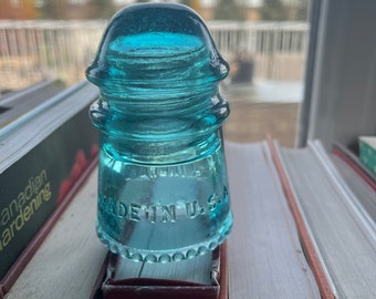 Blue Glass Insulator- Hemingway - Stamped Made in the USA