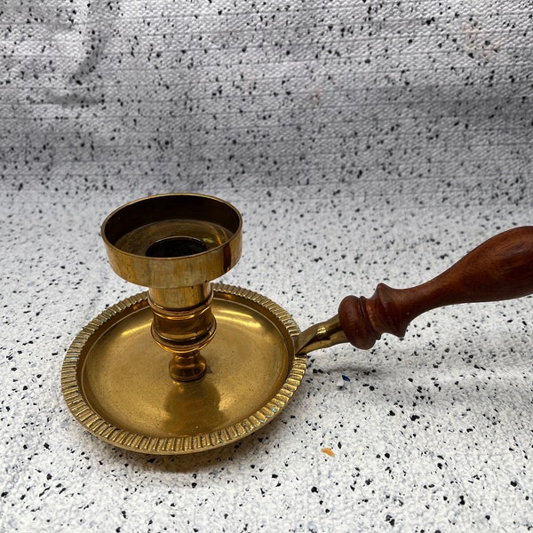 Brass Candlestick Holder Wood Handle