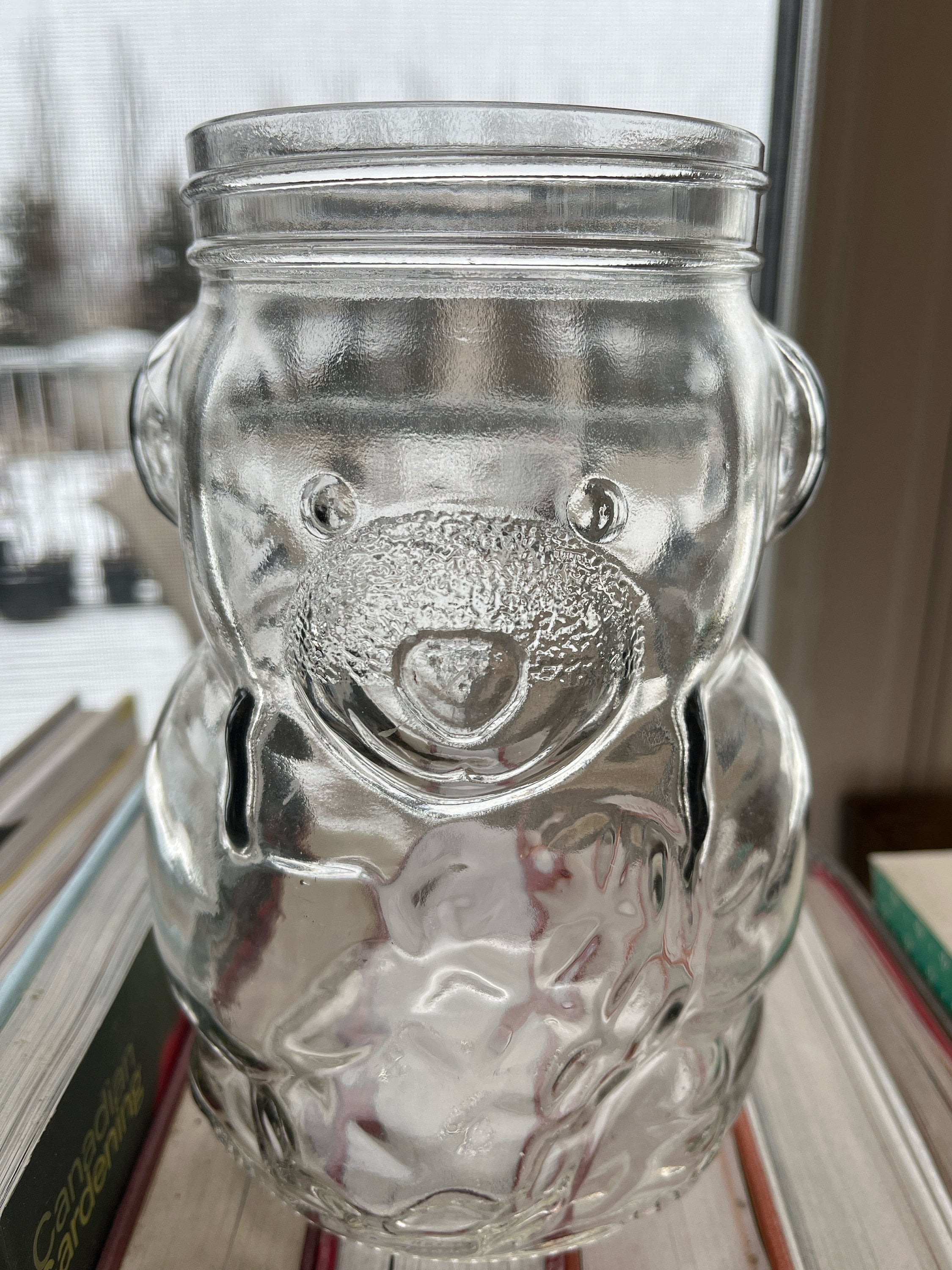 Large 10.5 Clear Glass Colorful Polar Bear SNOWMAN COOKIE Jar