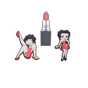 Betty Boop & Lipstick Croc Charms – Set of 3 | Retro Glam Crocs Accessories | Vintage Pin-Up Style Shoe Charms | Crocs Gift for Her