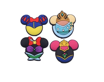 Disney Princess Mickey Ears Croc Charms – Set of 4 | Snow White, Elsa, Ariel, Anna Inspired Shoe Charms | Cute Crocs Gift