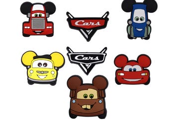 Disney Cars Croc Charms - Set of 8 | Mickey Ear Edition | Mater, Luigi, Mack, Doc Hudson, & More | Shoe Charms for Crocs | Pixar Gifts