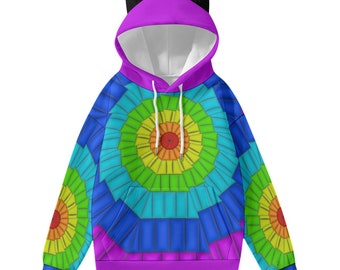 Pride Print Sudadera con capucha de mujer con orejas decorativas