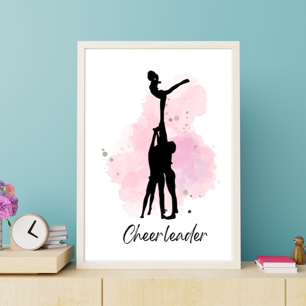Pink Cheerleader Arabesque Lift Stunt Wallpaper | Cheerleading gift | Printable Wall Art | Cheer Decal | Cheer Decoration | Digital Download