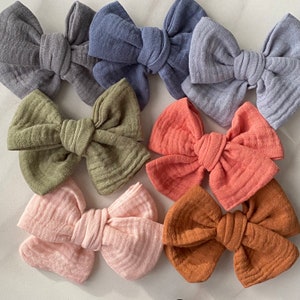 Muslin Hair Bow | Baby Headband | Baby Girl Bow | Hair Clips | Nylon Headband | Muslin Headband