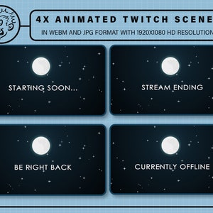 Twitch Scenes | Cute Moon and Star Animated | Twitch Animated Screens | vtuber background