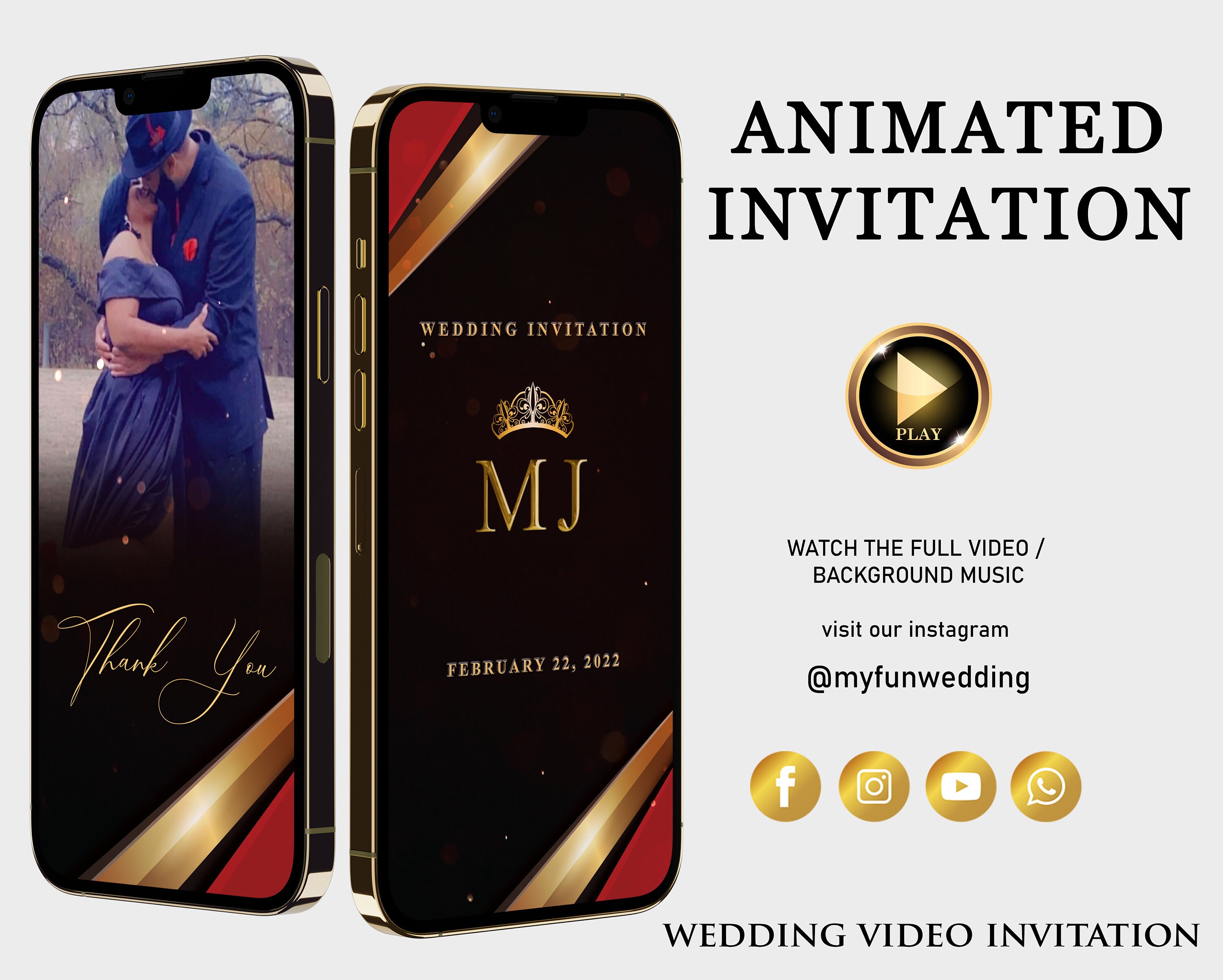 Multi-page Luxury Black Red Gold Wedding Video Invitation - Etsy