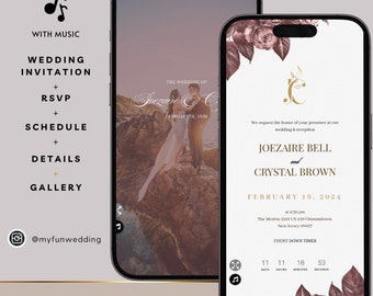 Digital Wedding Invitation & RSVP - Mini Wedding Website, Rustic Modern - Personalized Electronic Mobile Invite