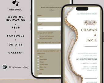 Digital Wedding Invitation & RSVP - Mini Wedding Website, Marble Rustic Modern - Personalized Electronic Mobile Invite