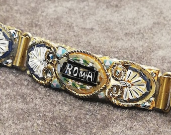 Vintage "Roma" Italian Micro Mosaic Floral Panelled Bracelet