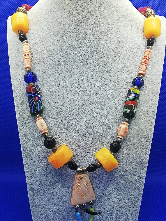 Vintage Tribal Inspired Multi-Colour Beaded Neckl… - image 1