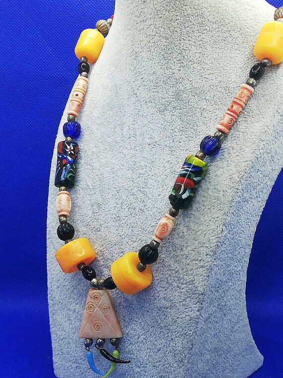 Vintage Tribal Inspired Multi-Colour Beaded Neckl… - image 4