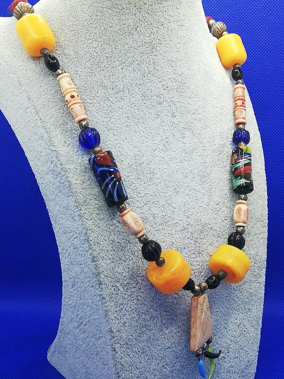 Vintage Tribal Inspired Multi-Colour Beaded Neckl… - image 6