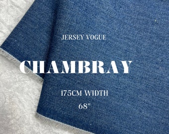 68” 8oz 100% cotone chambray lavato blu, denim blu chiaro/medio (chambray), larghezza 175 cm