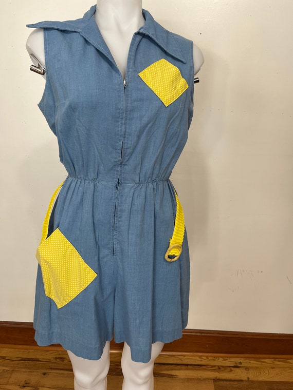 Loungees 1950s Chambray Romper with Patch Pockets - image 9