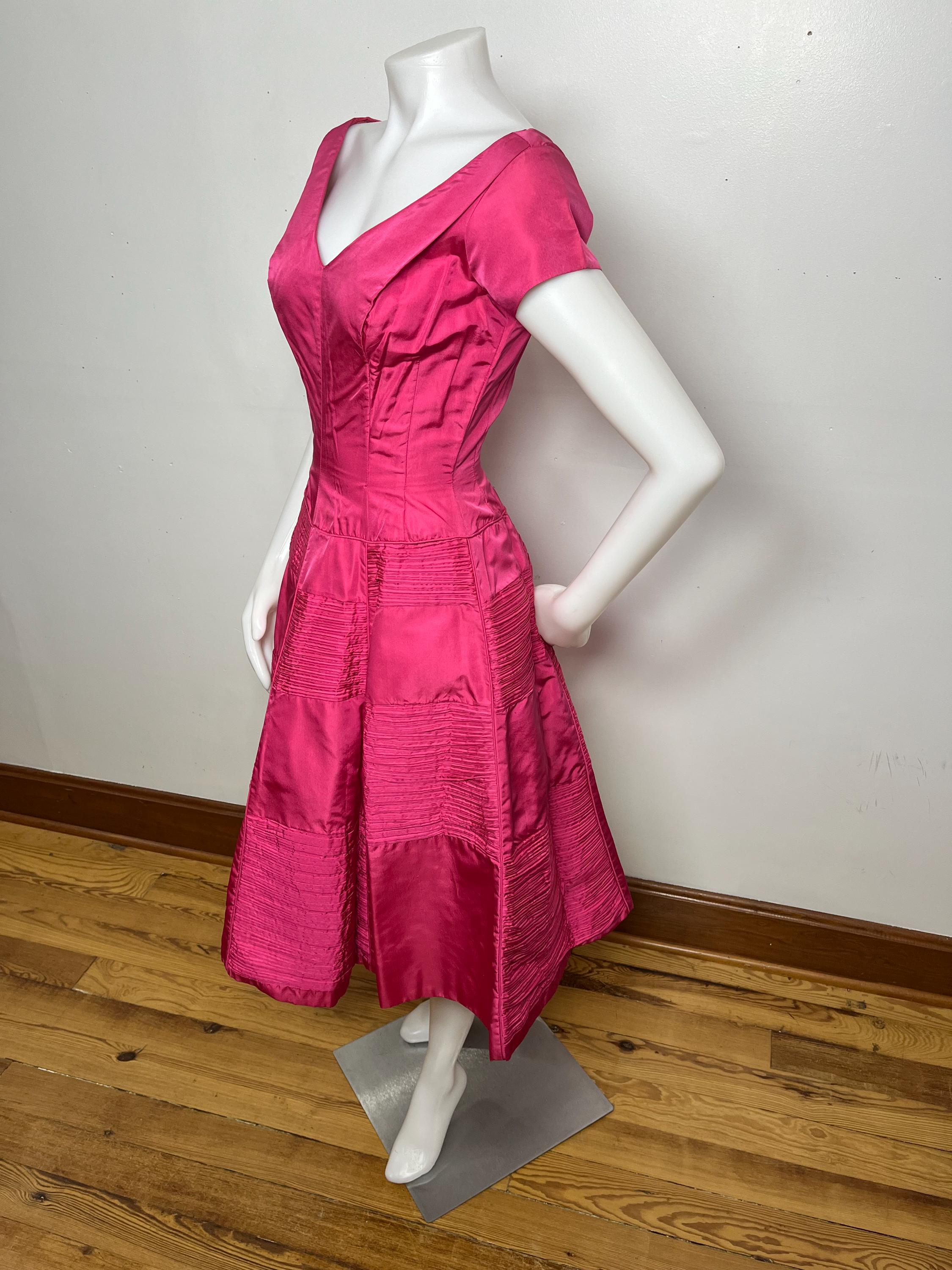 open lace back dress 50s/60s Hot Pink Sequined Party Dress – Better Dresses Vintage main image 0