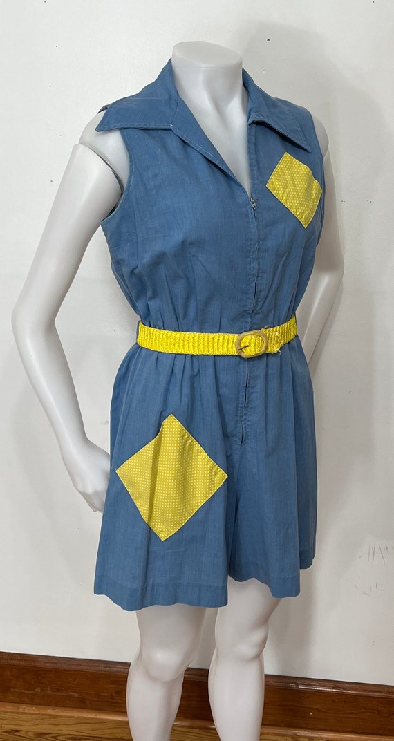 Loungees 1950s Chambray Romper with Patch Pockets - image 3