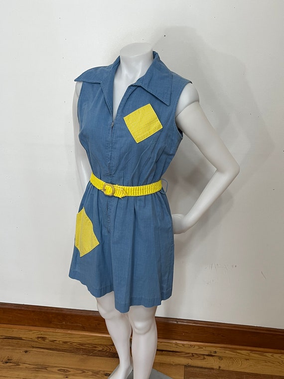 Loungees 1950s Chambray Romper with Patch Pockets - image 1