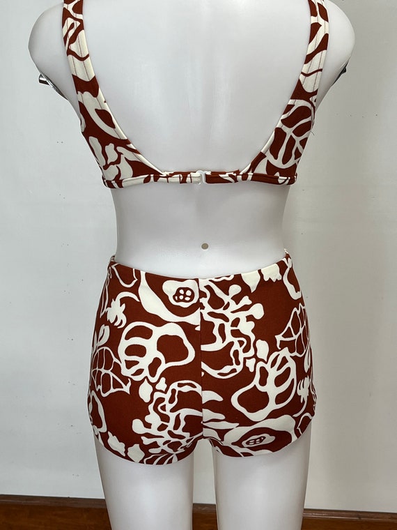 Midcentury Robby Len Brown Graphic Print Swim Suit - image 5