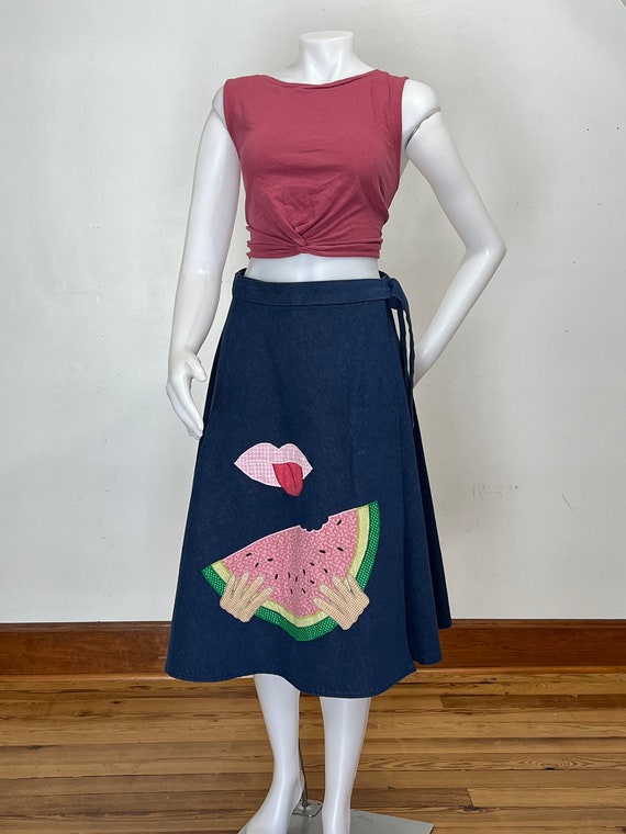 Watermelon Denim Wrap Skirt