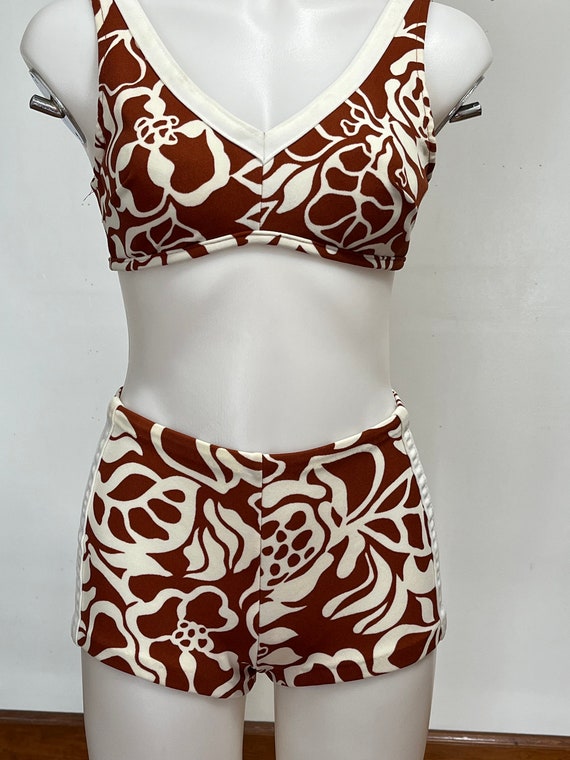 Midcentury Robby Len Brown Graphic Print Swim Suit - image 4