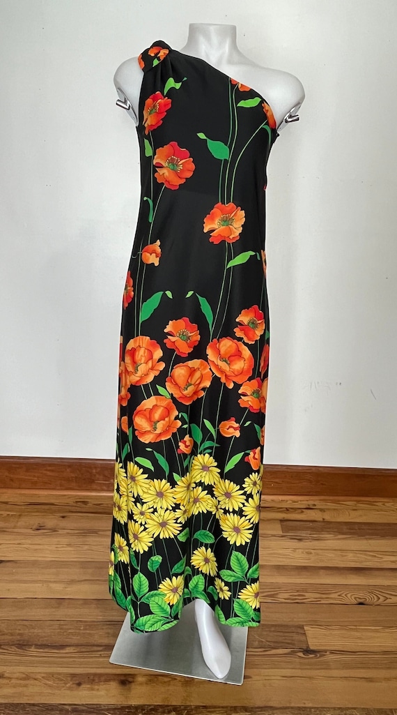 1970's-1980's One Shouldered Poppy/Daisy Print Max