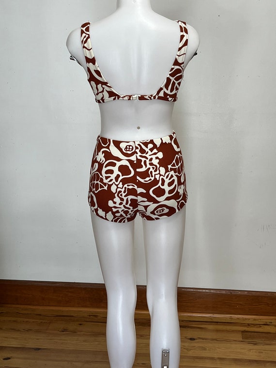 Midcentury Robby Len Brown Graphic Print Swim Suit - image 3