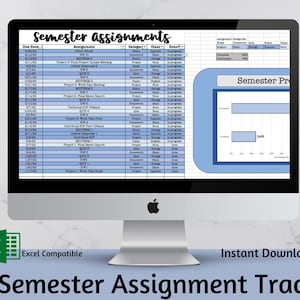 Assignment Spreadsheet, Semester Planner, Excel Digital Download Template, Great for Students, Digital Student Planner & Grade Calculator