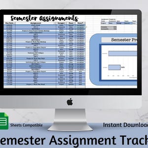 Digital Student Organizer Spreadsheet ,Digital Download, Assignments & Grades, Google Sheets, Homework Organizer, Assignment Spreadsheet