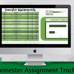 Assignment Spreadsheet, Semester Planner, Excel Digital Download Template, Great for Students, Digital Student Planner & Grade Calculator