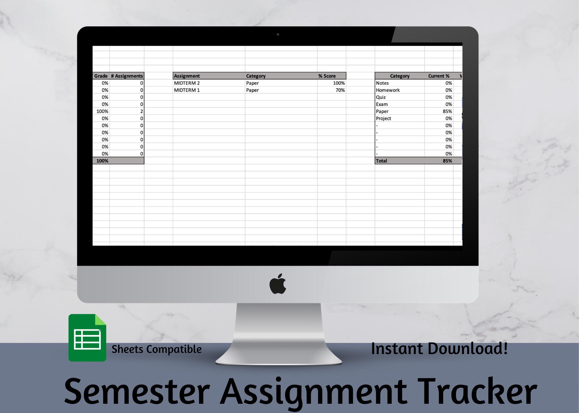 Assignment Figure Google Sheets School Planner for Students, Track Assignments ...