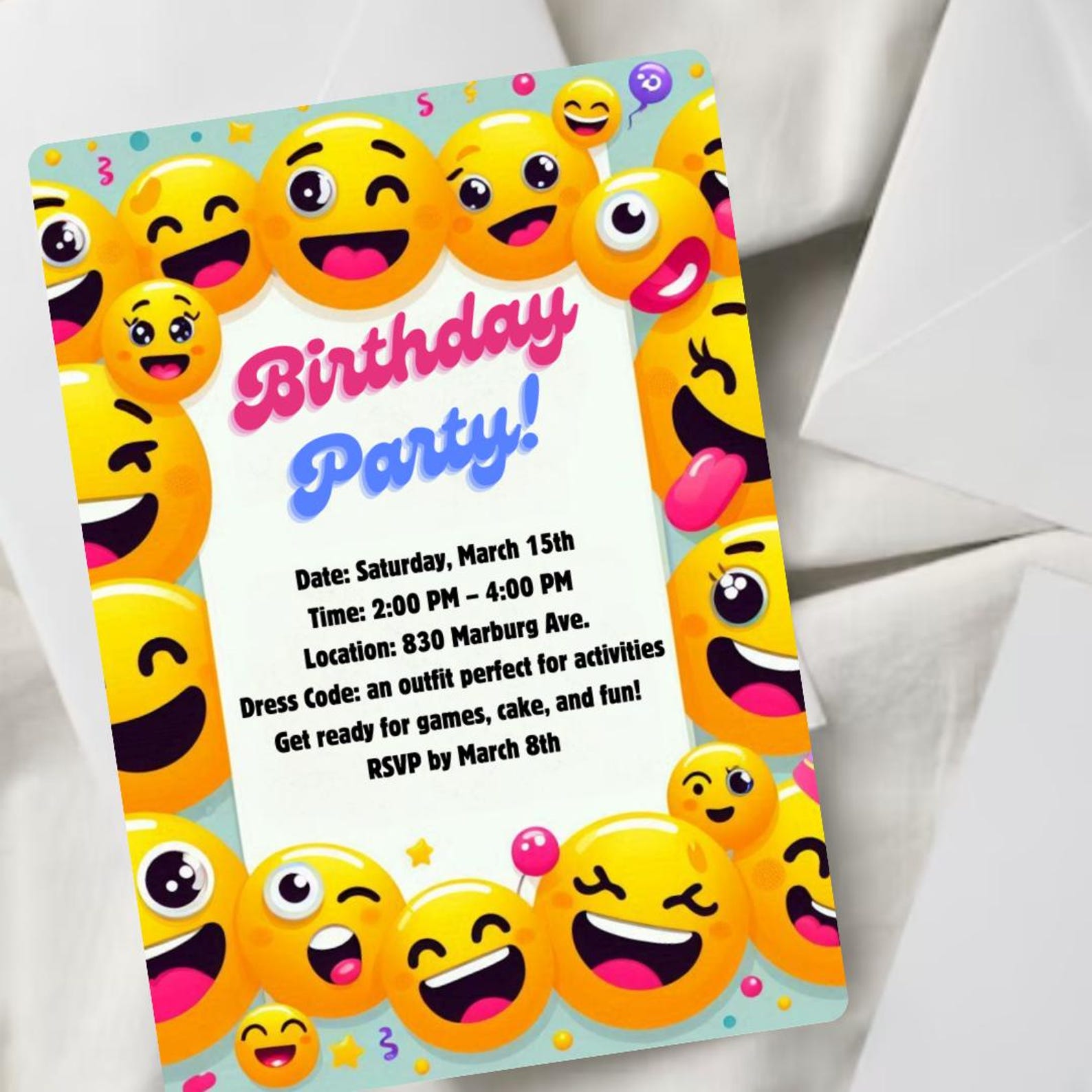 Emoji Birthday Party Invitation Digital Download, Kids Birthday Invite ...