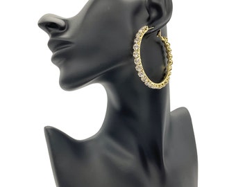 Large Gold CZ Crystals and Rhinestones Hoops.