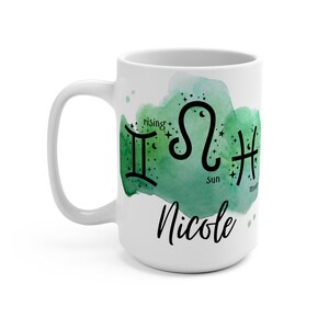 Personalisierte Astrologie BIG 3 Tasse, Sternzeichen Tasse, Sonne, Mond, Aufgehende Zeichen, Tasse 15oz