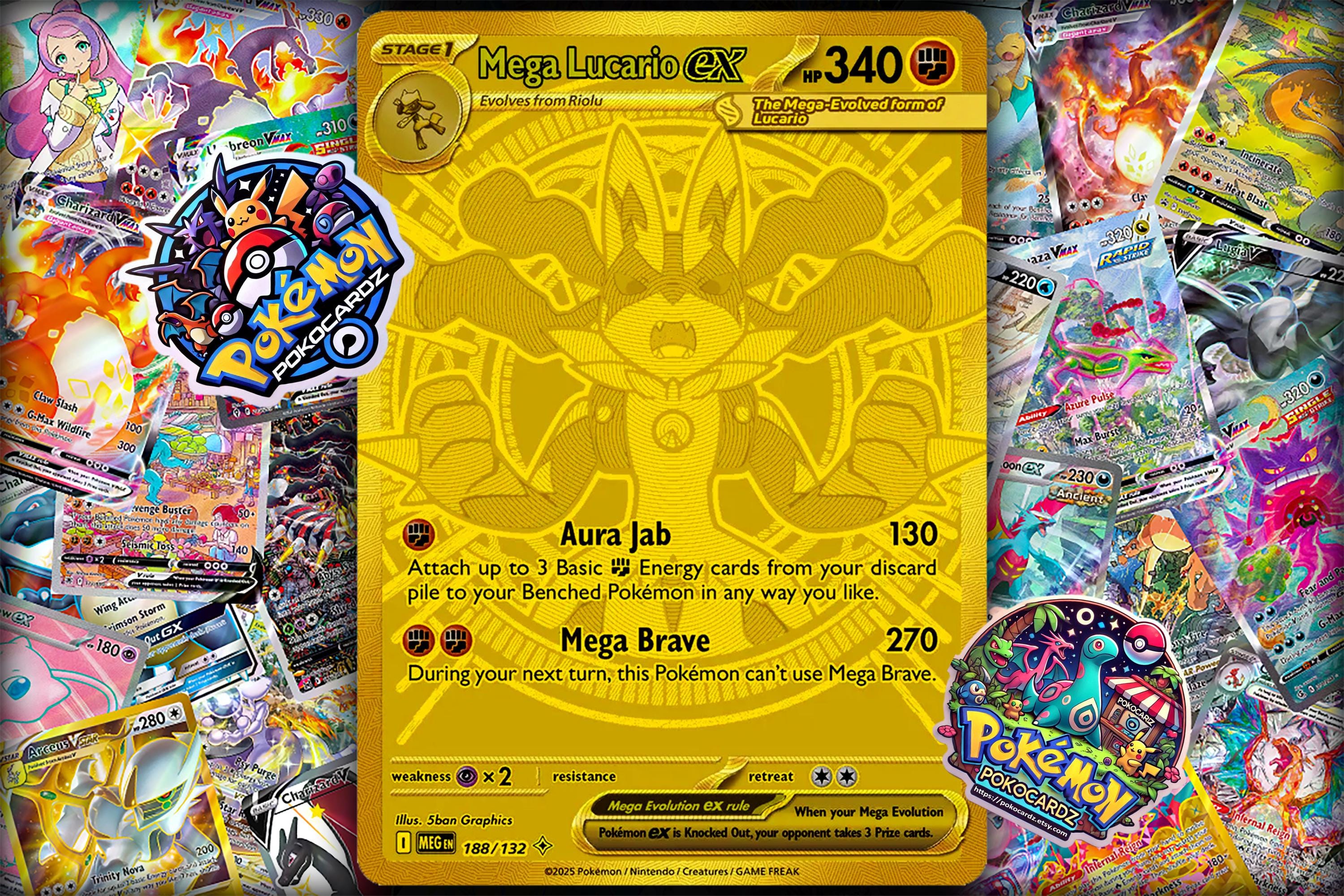 Mega Lucario Ex · Mega Evolution (MEG) #188 Custom Card - Etsy