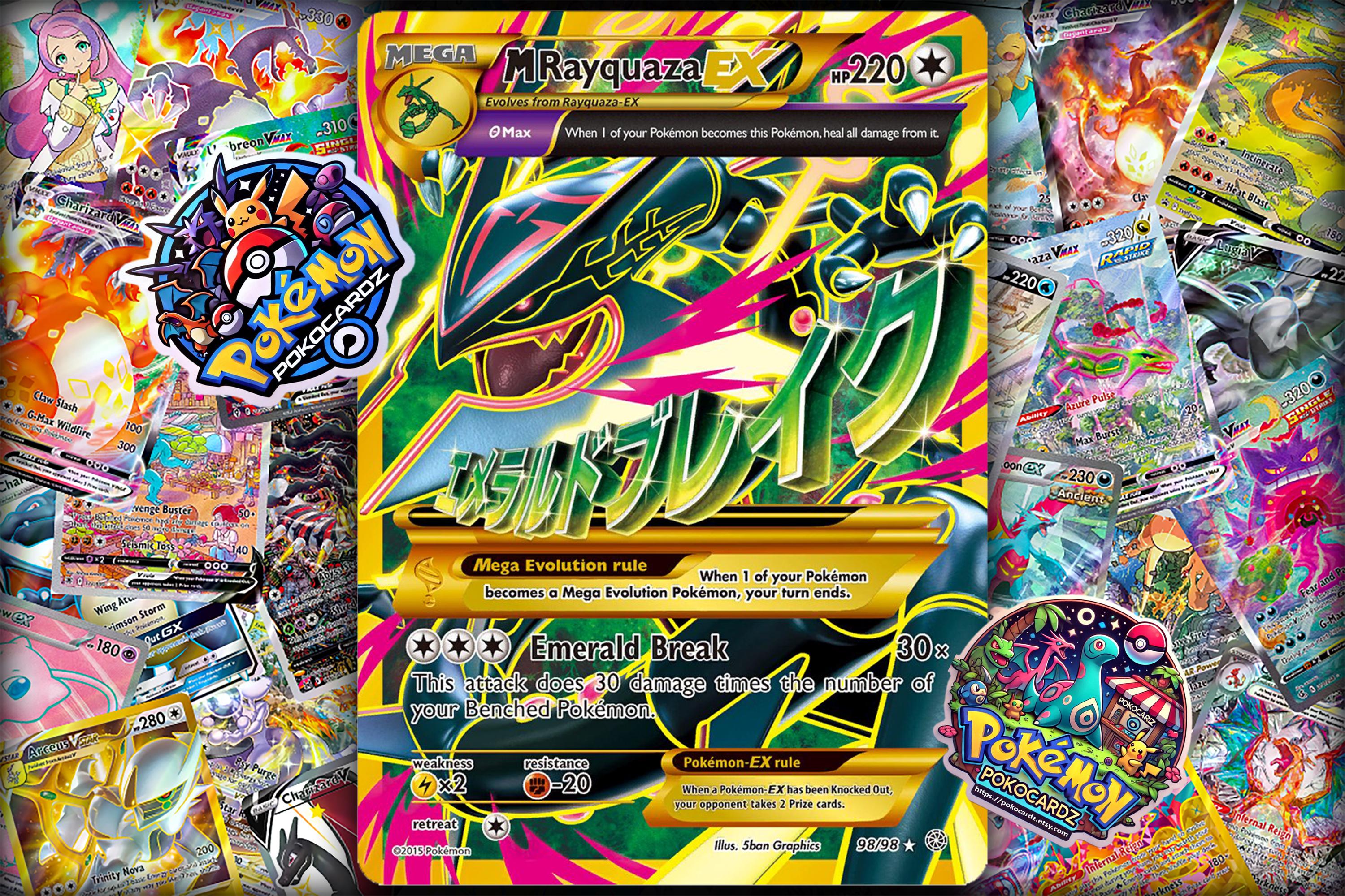 rayquaza mega pokemon card EX (123/124) [Black & White: Dragons Exalted] Colorless Dragon Break (30×) This attack does 30 damage times the amount of basic Grass and basic Lightning Energy attached to your Pokémon Pokemon Cards- Shiny Mega Rayquaza