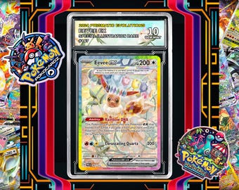 Tarjeta proxy de Eevee ex · Prismatic Evolutions (PRE) n.° 167 + placa de clasificación + etiqueta personalizada (holográfica completa)