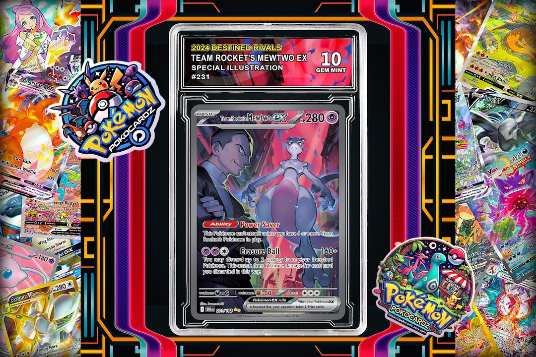 pokemon destined rivals mewtwo card Team Rocket's ex (213/182) [Scarlet & Violet: Rivals] proof acrylic case and featuring a striking image of the captivating character Team Rocket's Mewtwo ex Box