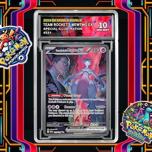 Team Rocket's Mewtwo ex · Destined Rivals (DRI) #231 Proxy Card + Grading Slab + Custom Label (volledig holografisch)