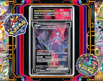 Team Rocket’s Mewtwo ex · Destined Rivals (DRI) #231 Proxy Card + Grading Slab + Custom Label-(Full Holographic)
