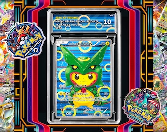 Poncho-wearing Pikachu - XY-P Promo 230 Proxy Card + Grading Slab + Custom Label-(Full Holographic)